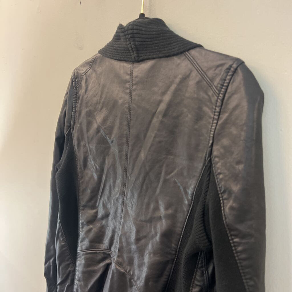 Blank NYC Black Leather/ Sweater Waterfall Open Front Jacket Medium