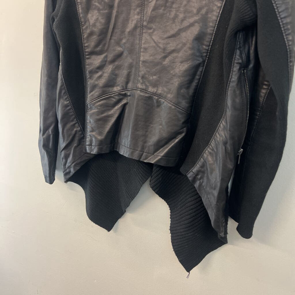 Blank NYC Black Leather/ Sweater Waterfall Open Front Jacket Medium
