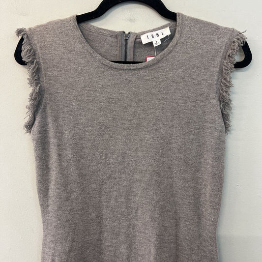 THML Grey Fringe Edge Short Sleeve Sweater Dress Small