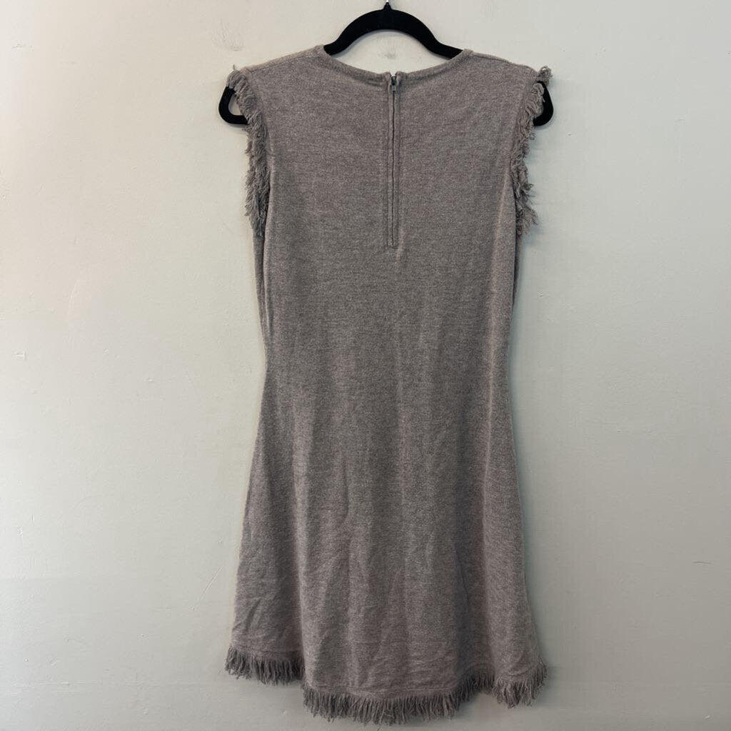 THML Grey Fringe Edge Short Sleeve Sweater Dress Small