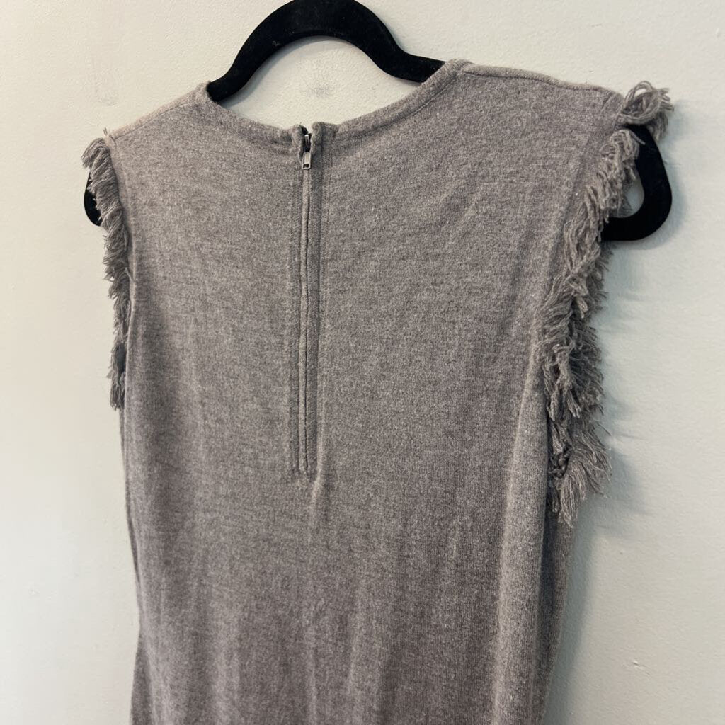 THML Grey Fringe Edge Short Sleeve Sweater Dress Small