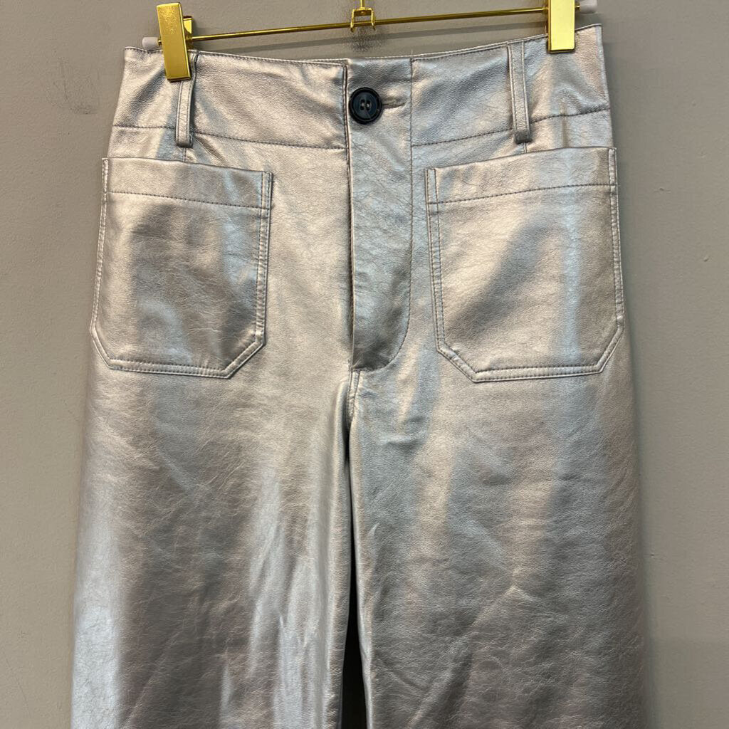 Maeve Metallic Silver Leather The Colette Pant 25