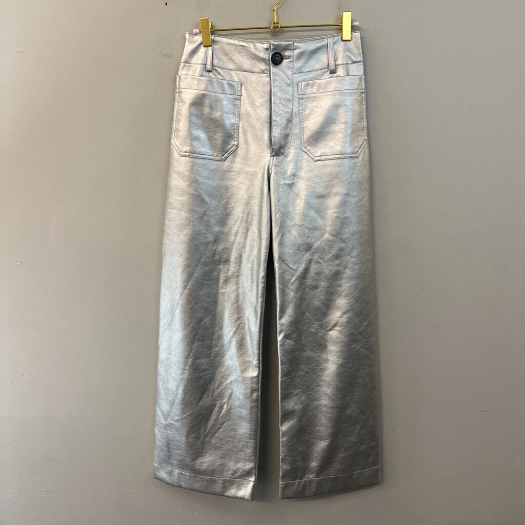 Maeve Metallic Silver Leather The Colette Pant 25
