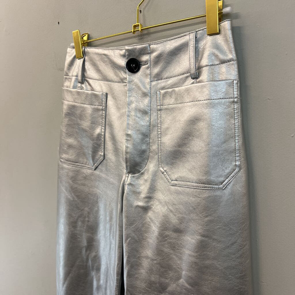 Maeve Metallic Silver Leather The Colette Pant 25