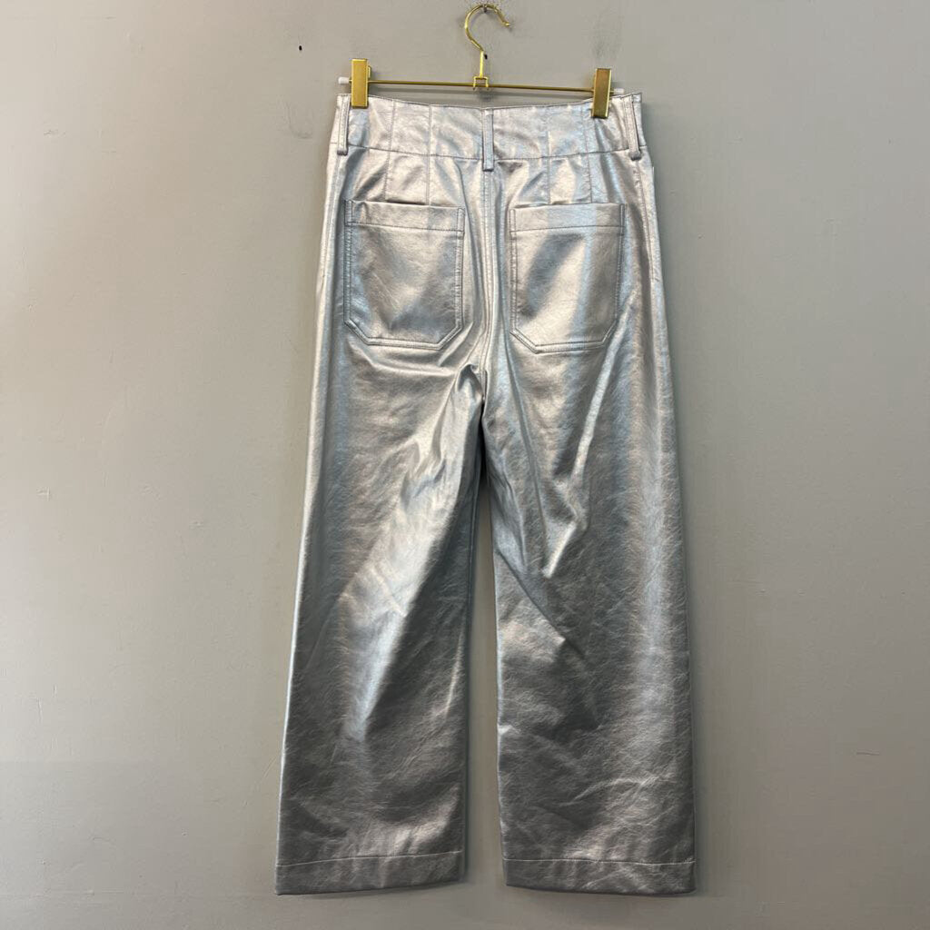 Maeve Metallic Silver Leather The Colette Pant 25