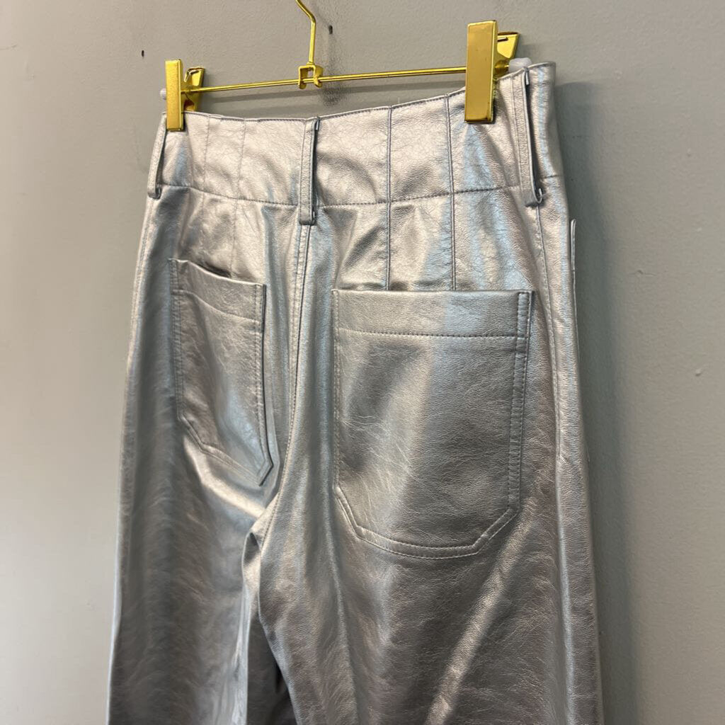 Maeve Metallic Silver Leather The Colette Pant 25