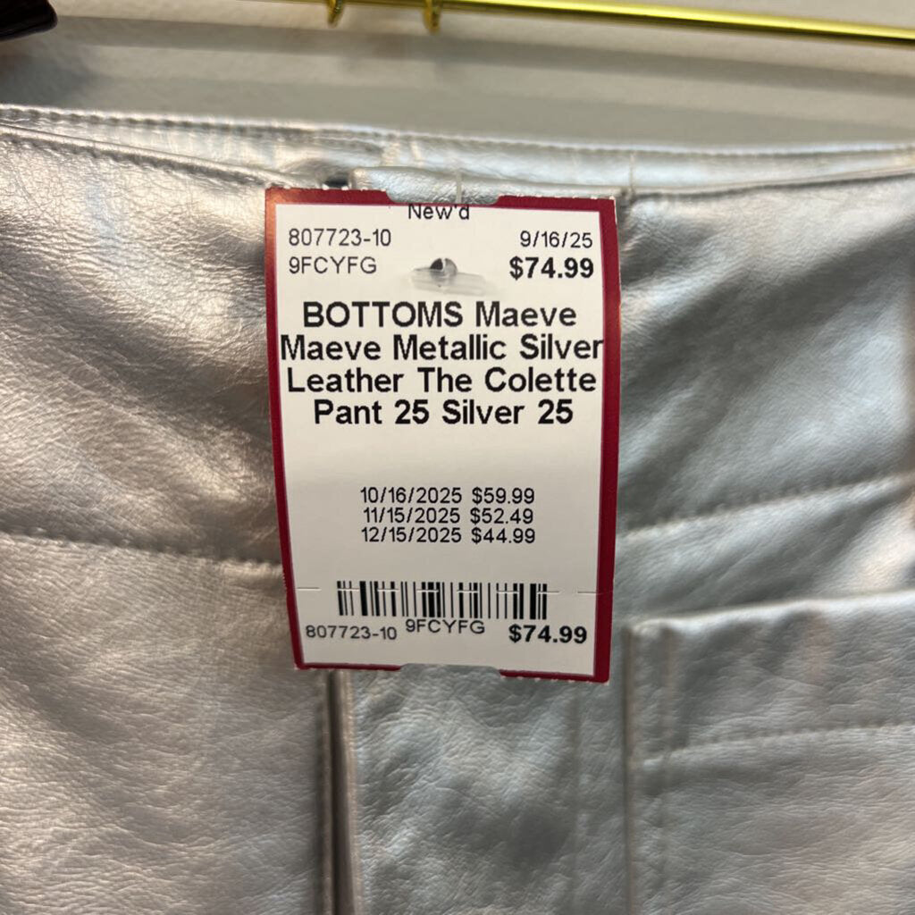 Maeve Metallic Silver Leather The Colette Pant 25