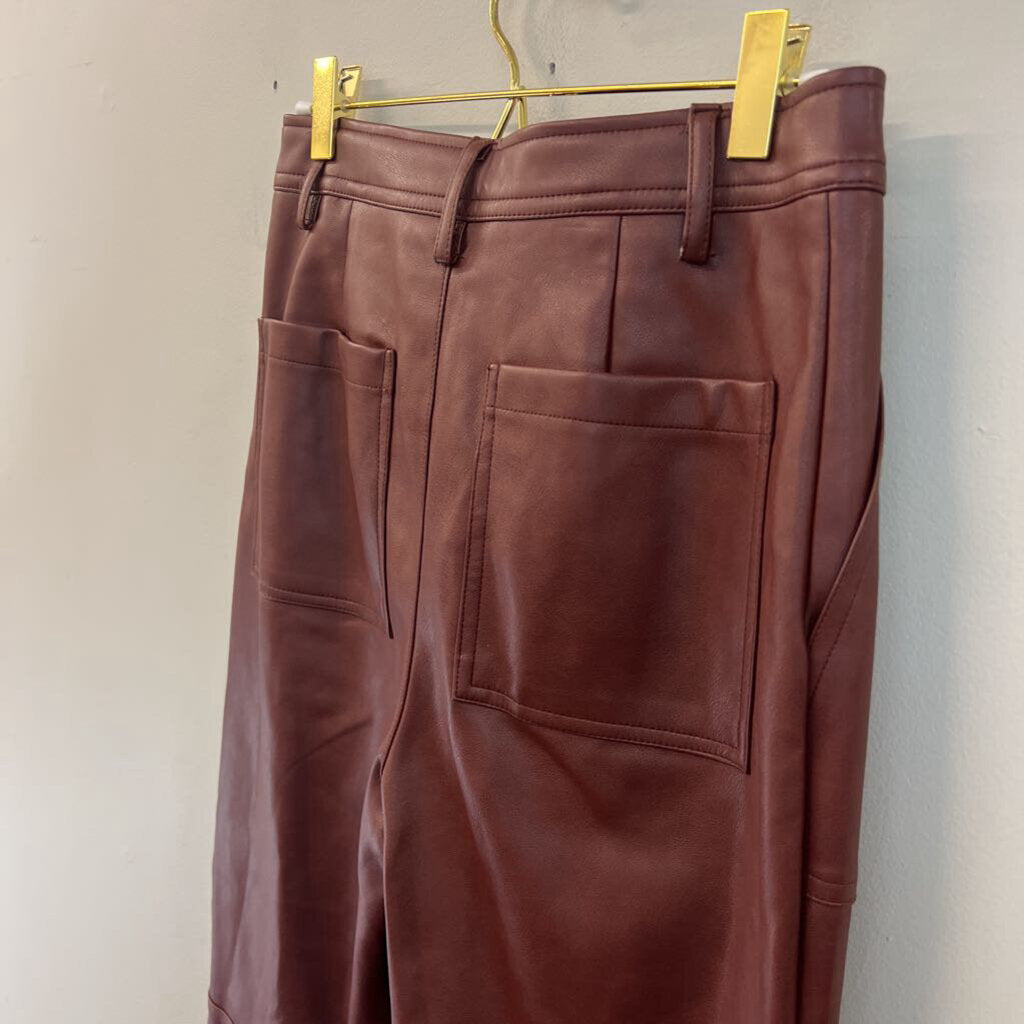 7 For All Mankind Brown Leather Wide Leg Pants Small