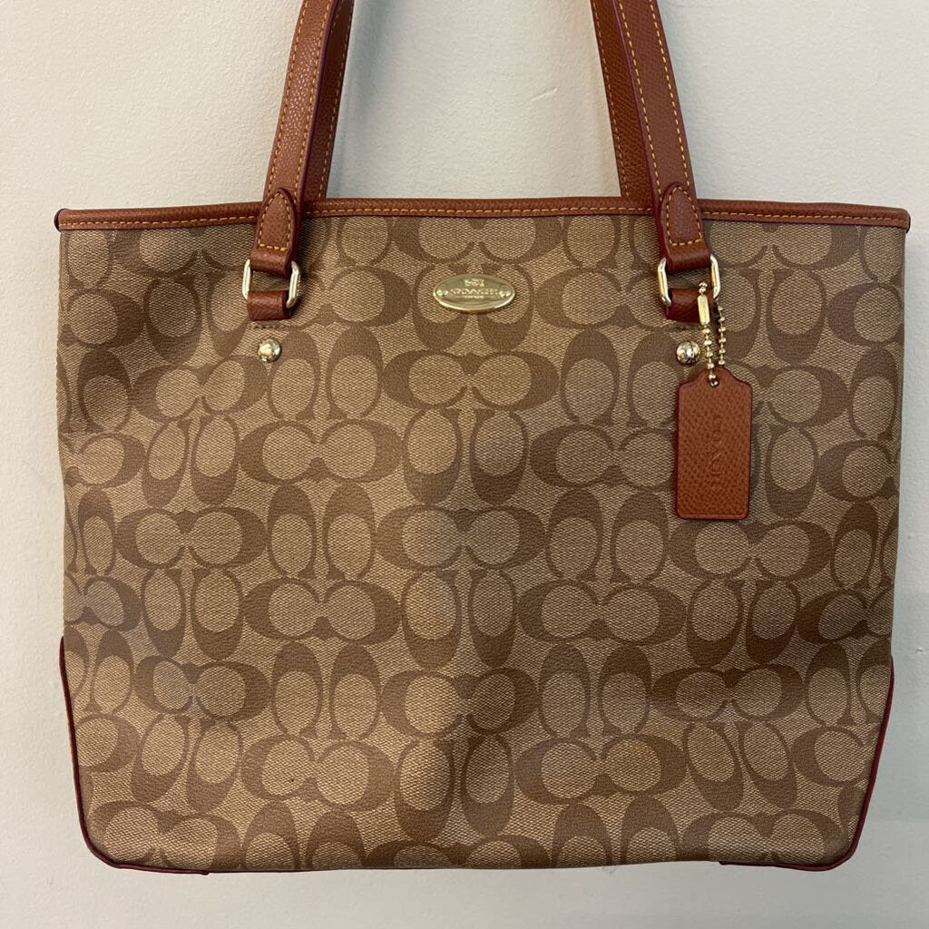 Coach Brown Signature Print City Tote Bag Purse