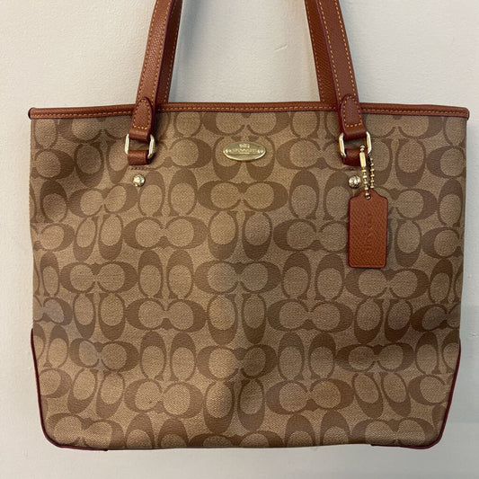 Coach Brown Signature Print City Tote Bag Purse