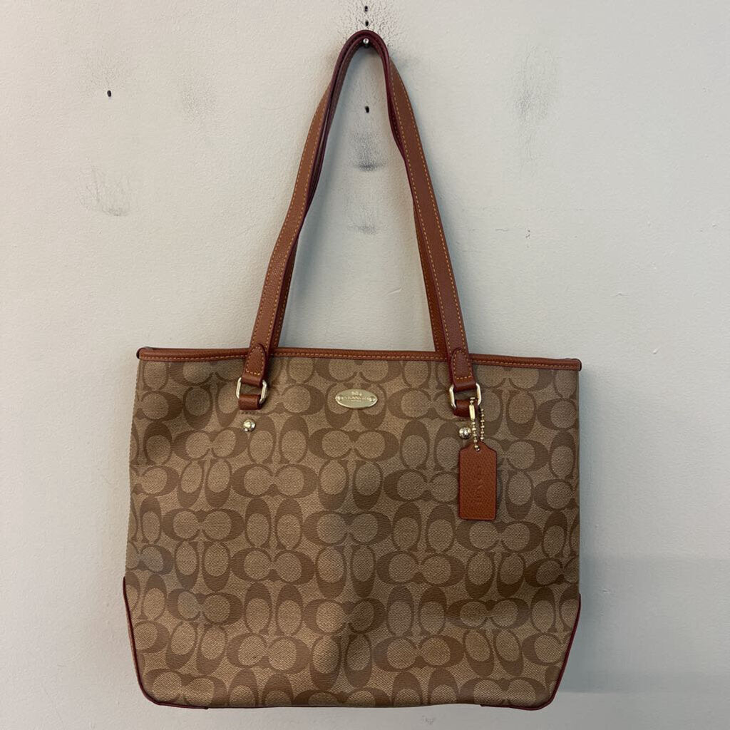 Coach Brown Signature Print City Tote Bag Purse