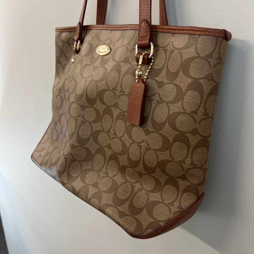 Coach Brown Signature Print City Tote Bag Purse