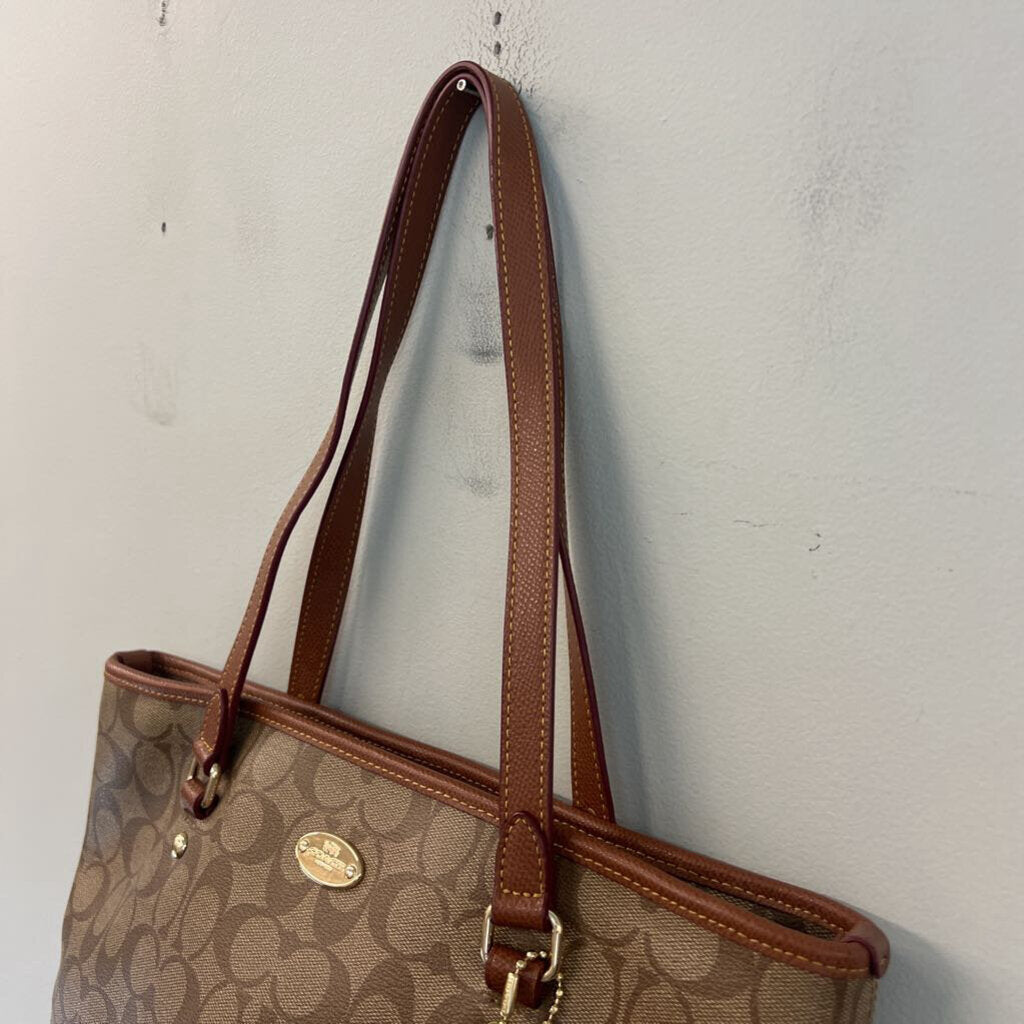 Coach Brown Signature Print City Tote Bag Purse
