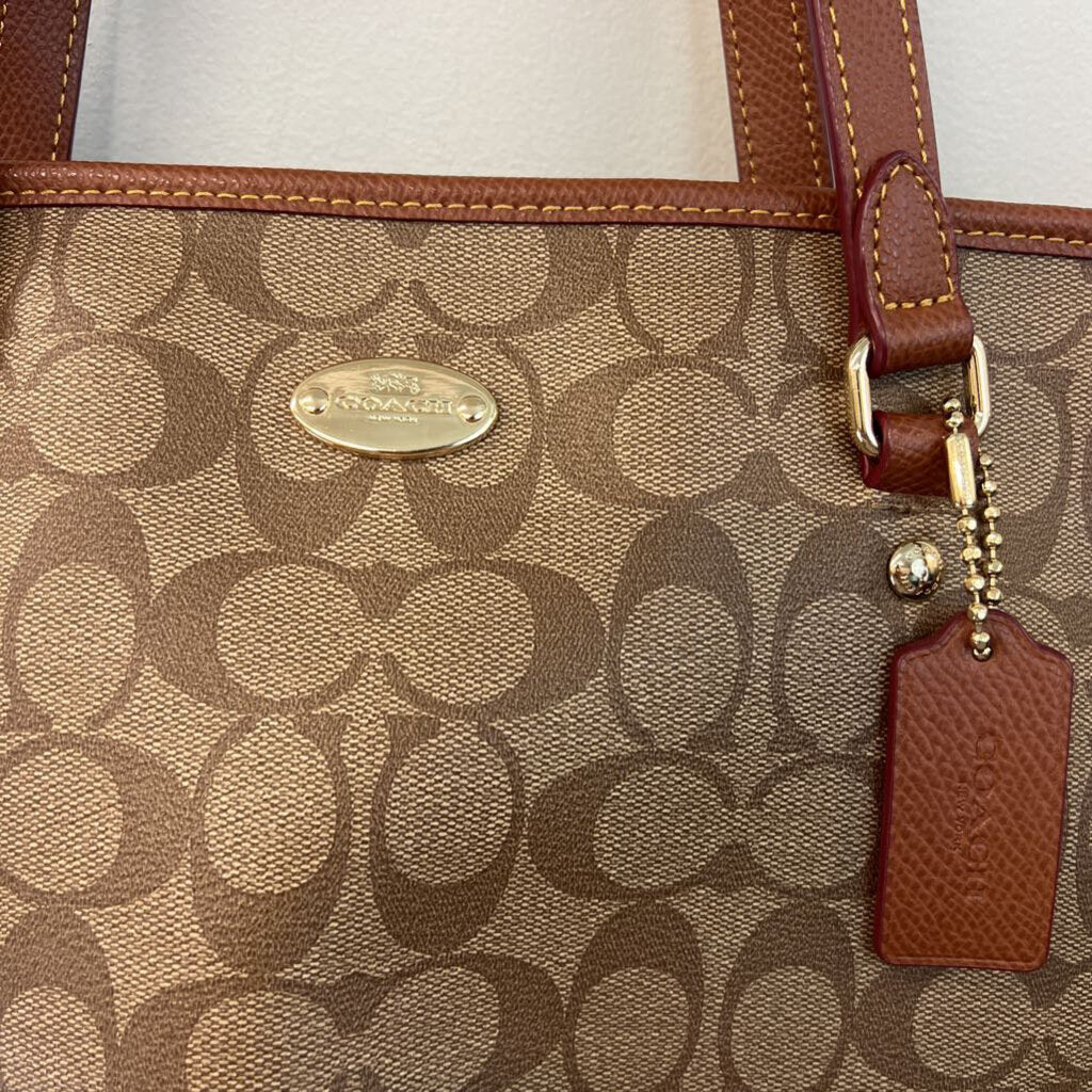 Coach Brown Signature Print City Tote Bag Purse