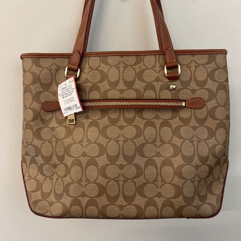 Coach Brown Signature Print City Tote Bag Purse