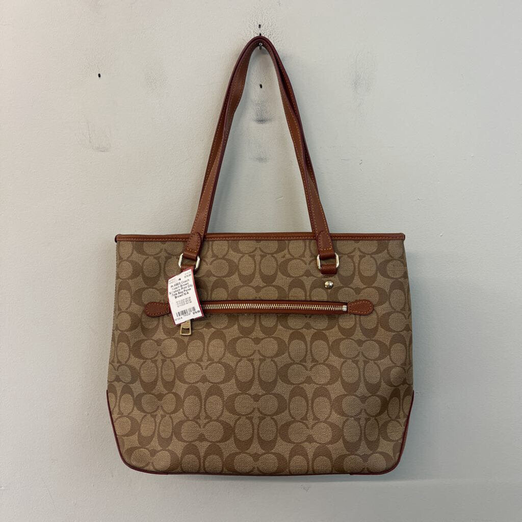 Coach Brown Signature Print City Tote Bag Purse