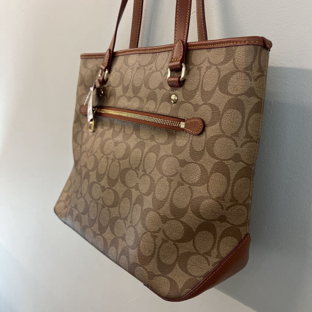 Coach Brown Signature Print City Tote Bag Purse
