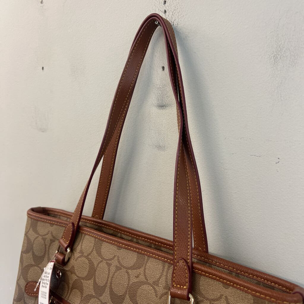 Coach Brown Signature Print City Tote Bag Purse