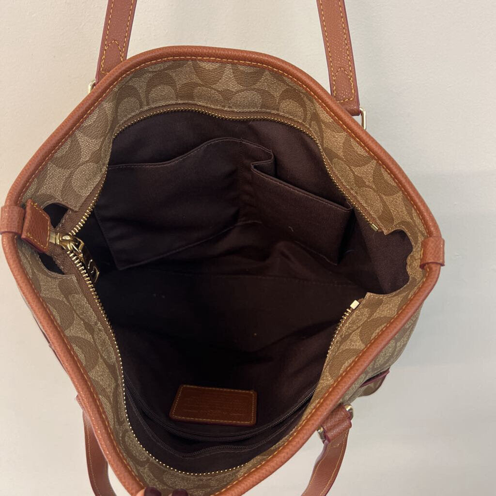 Coach Brown Signature Print City Tote Bag Purse