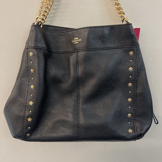 Coach Black Pebbled Leather Lexy Floral Rivets Purse