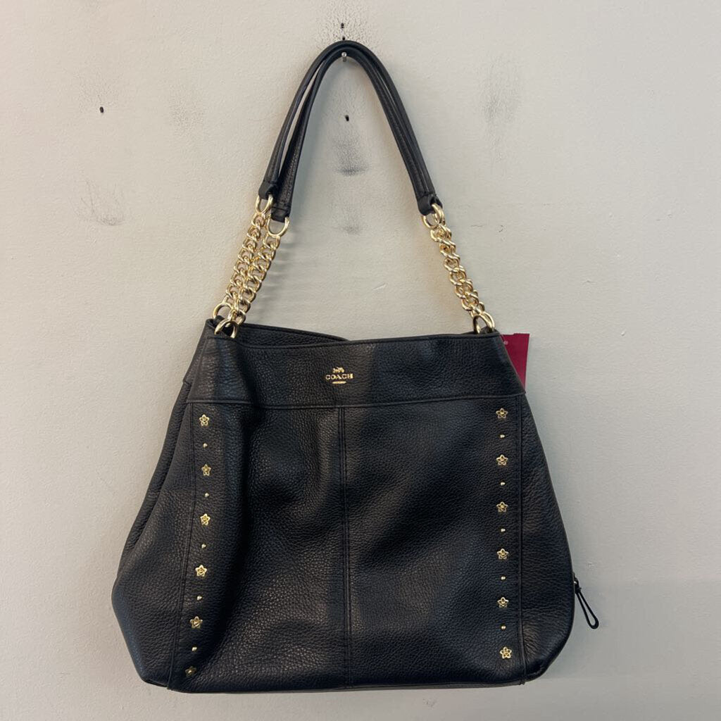 Coach Black Pebbled Leather Lexy Floral Rivets Purse