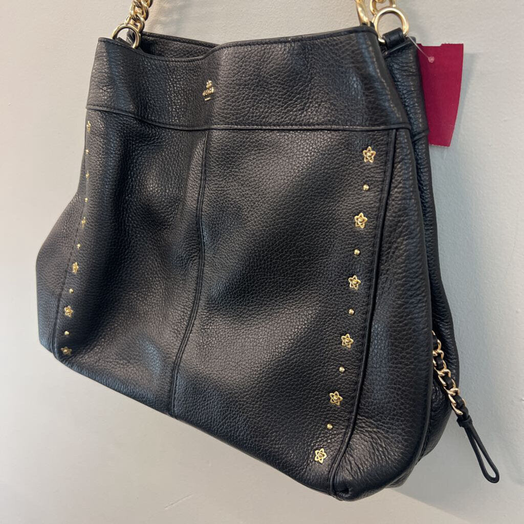 Coach Black Pebbled Leather Lexy Floral Rivets Purse