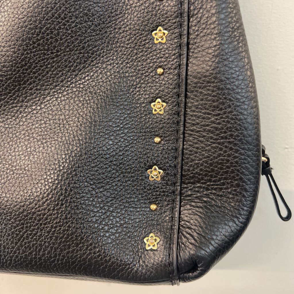 Coach Black Pebbled Leather Lexy Floral Rivets Purse