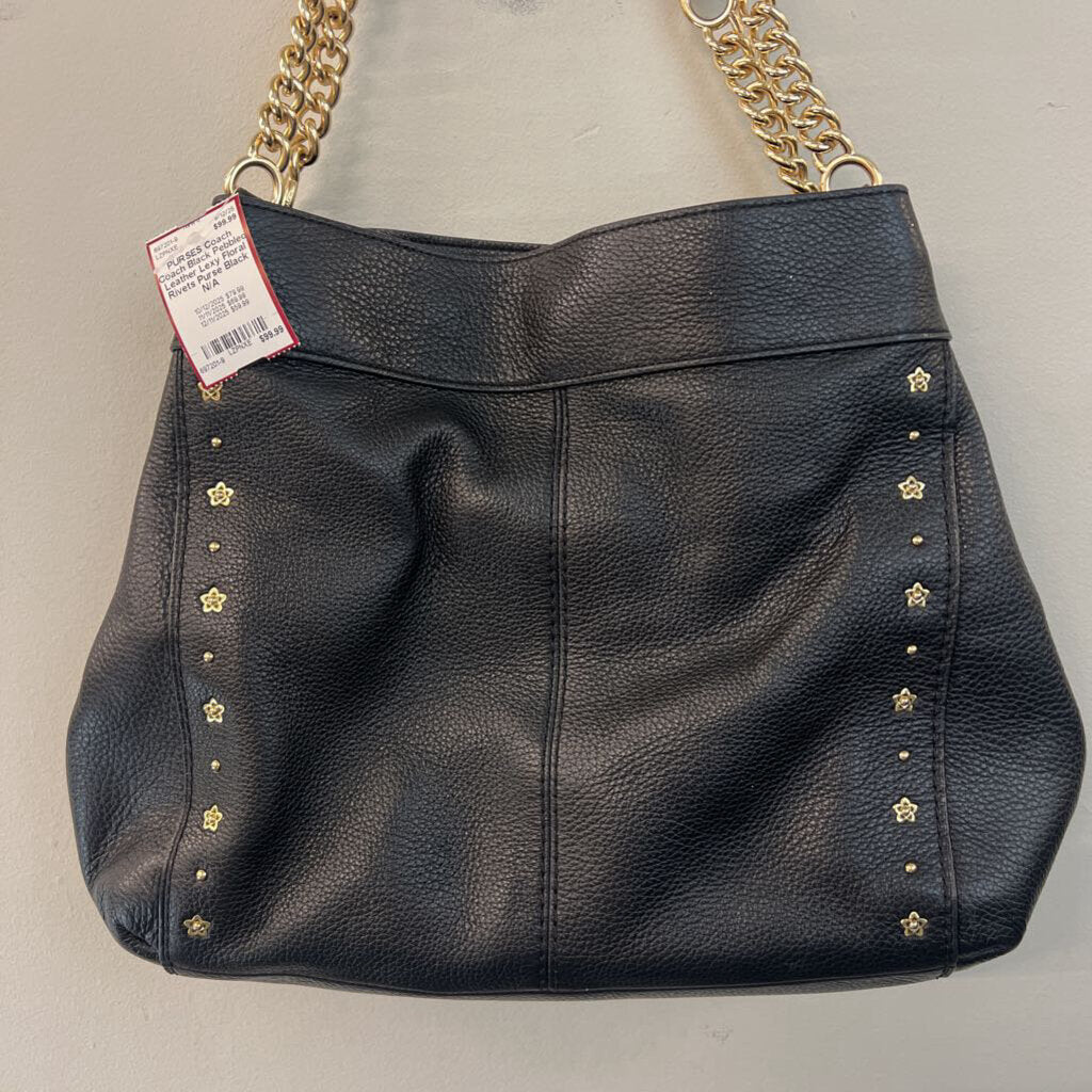 Coach Black Pebbled Leather Lexy Floral Rivets Purse
