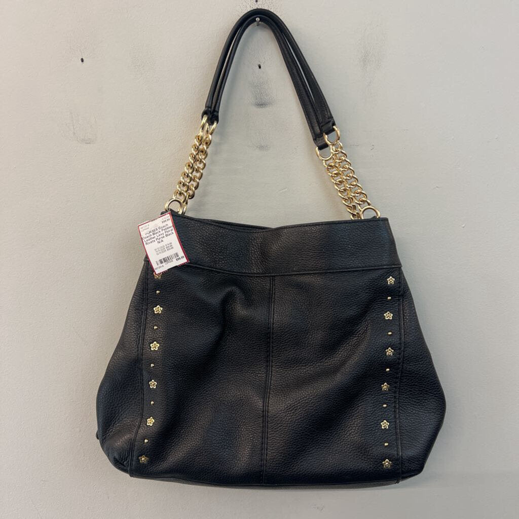 Coach Black Pebbled Leather Lexy Floral Rivets Purse