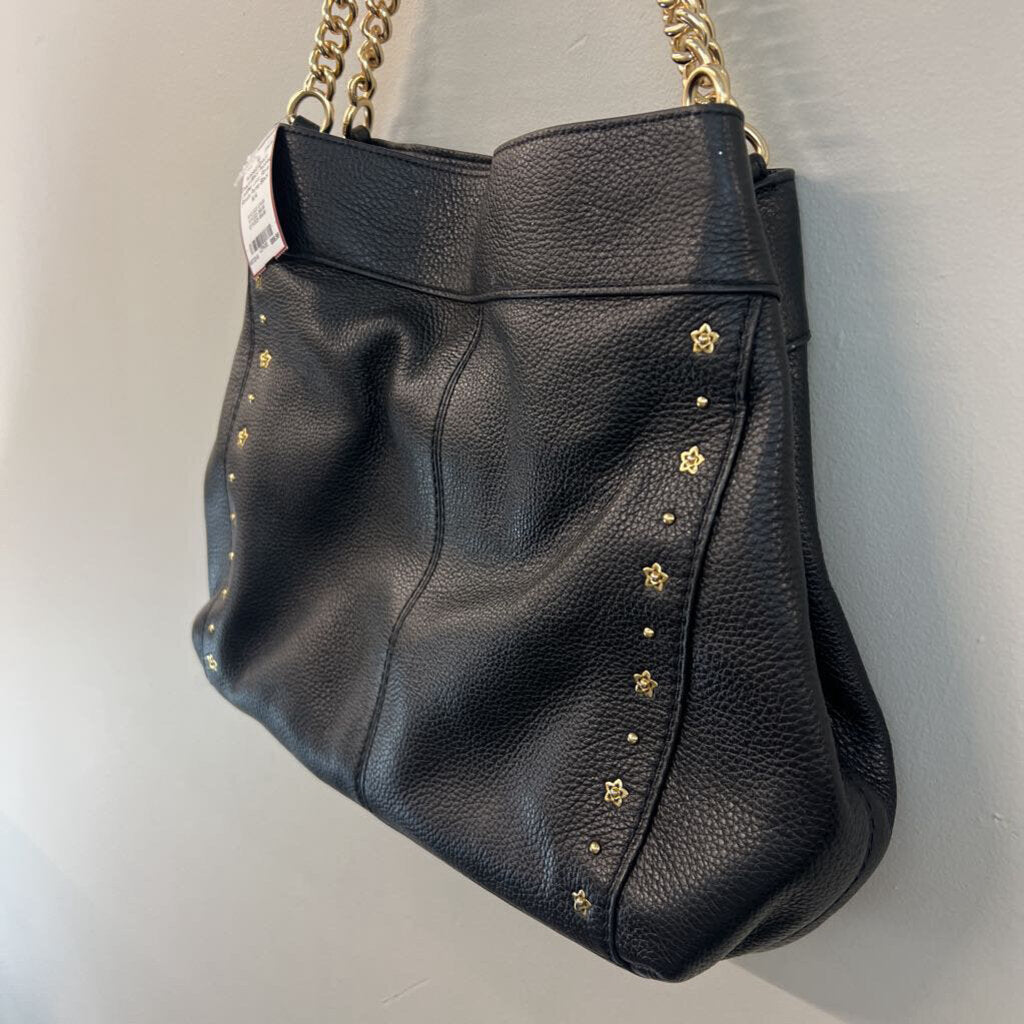 Coach Black Pebbled Leather Lexy Floral Rivets Purse