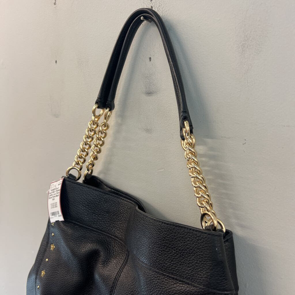 Coach Black Pebbled Leather Lexy Floral Rivets Purse