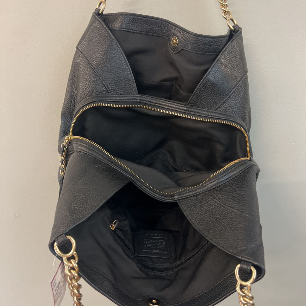 Coach Black Pebbled Leather Lexy Floral Rivets Purse