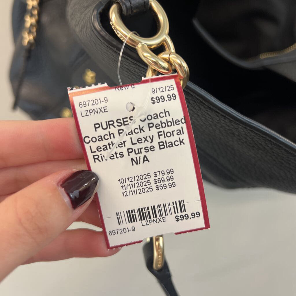 Coach Black Pebbled Leather Lexy Floral Rivets Purse