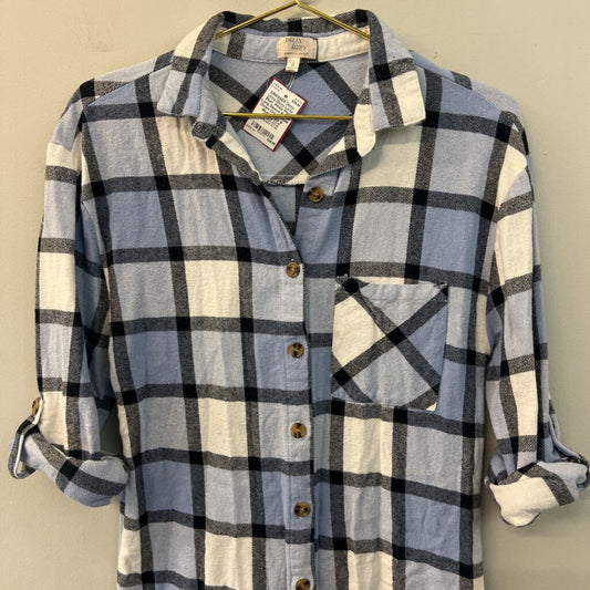 Dizzy Lizzy Blue/ White Plaid Long Sleeve Button Down Dress Small
