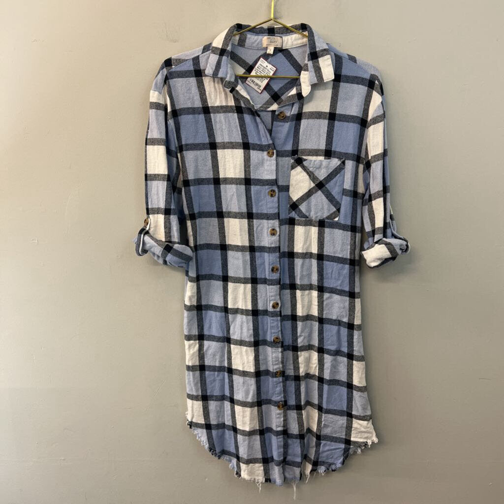 Dizzy Lizzy Blue/ White Plaid Long Sleeve Button Down Dress Small