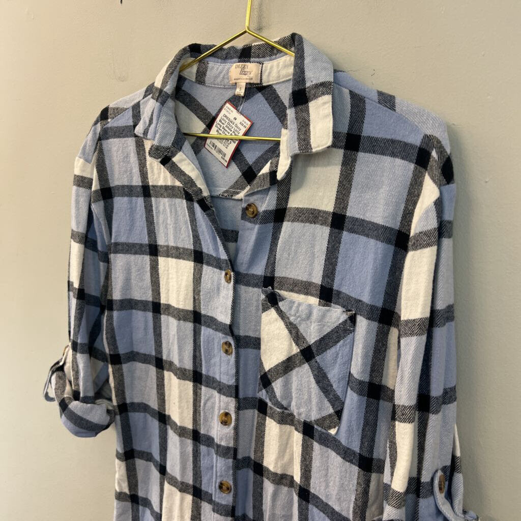 Dizzy Lizzy Blue/ White Plaid Long Sleeve Button Down Dress Small