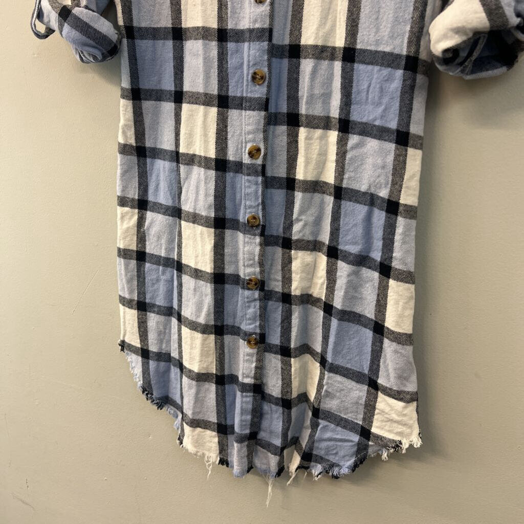 Dizzy Lizzy Blue/ White Plaid Long Sleeve Button Down Dress Small