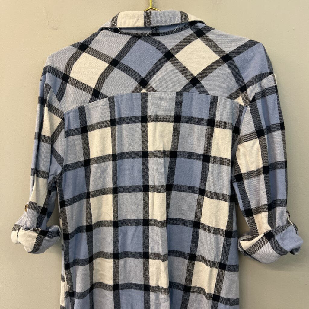 Dizzy Lizzy Blue/ White Plaid Long Sleeve Button Down Dress Small