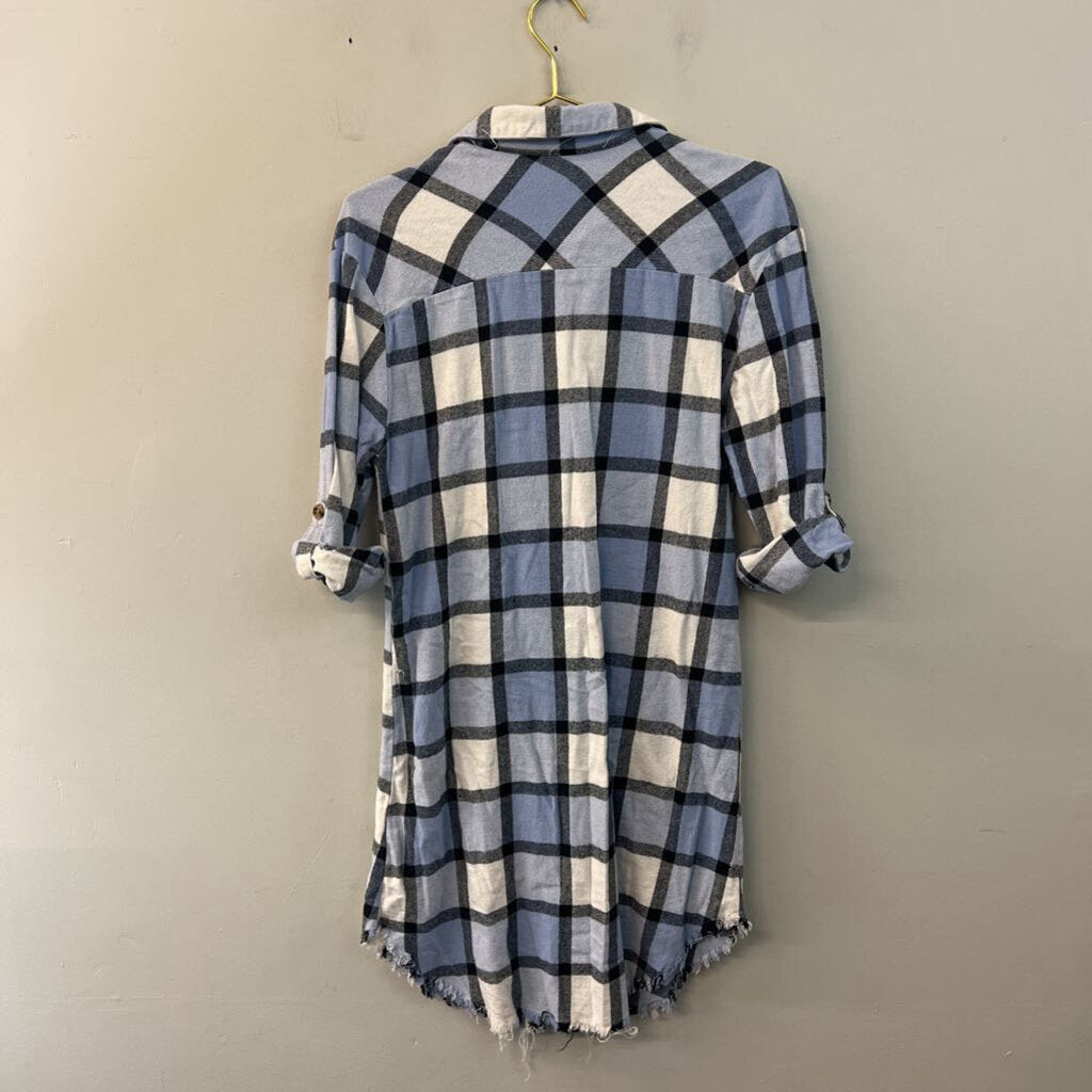 Dizzy Lizzy Blue/ White Plaid Long Sleeve Button Down Dress Small