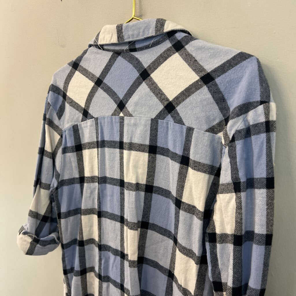 Dizzy Lizzy Blue/ White Plaid Long Sleeve Button Down Dress Small