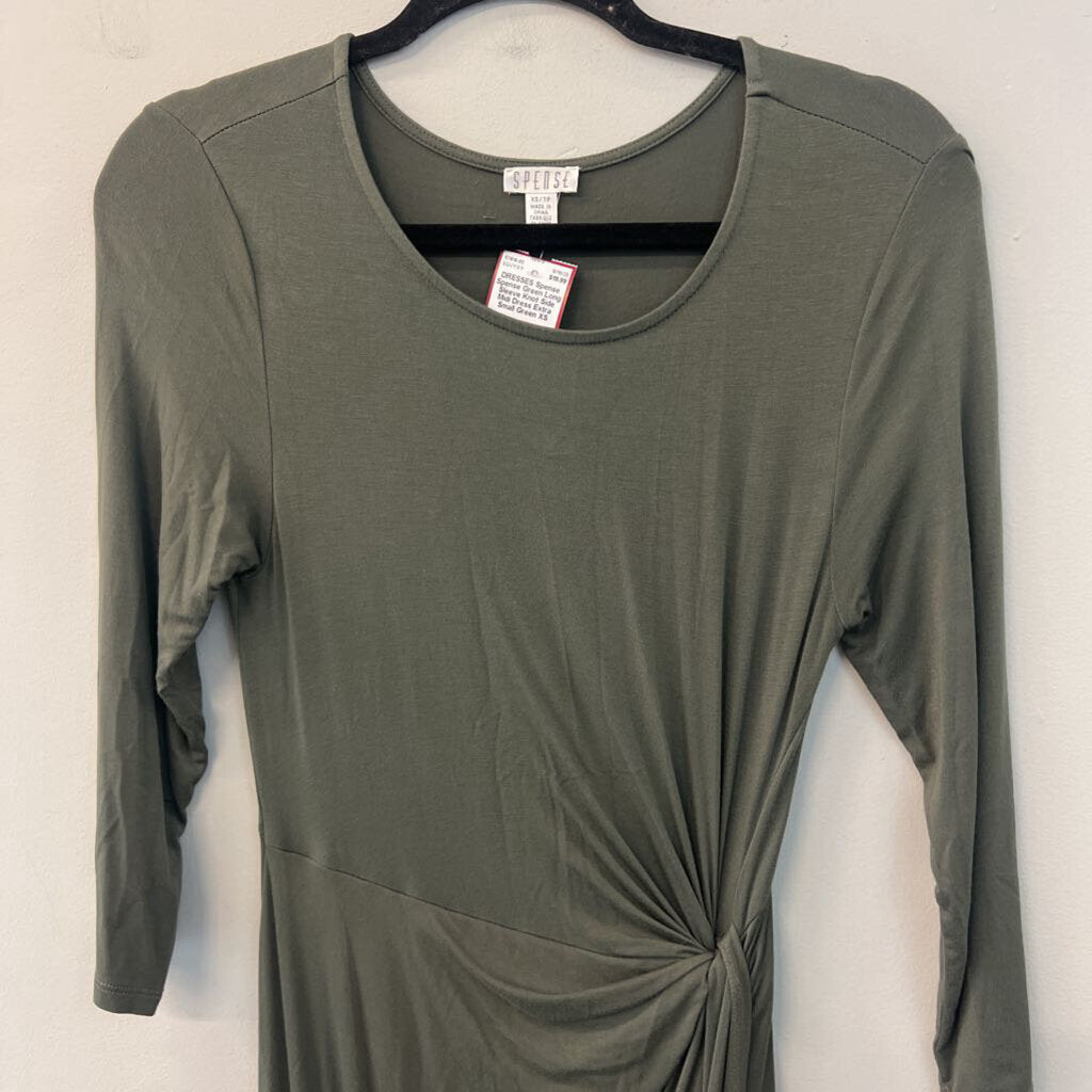 Spense Green Long Sleeve Knot Side Midi Dress Extra Small