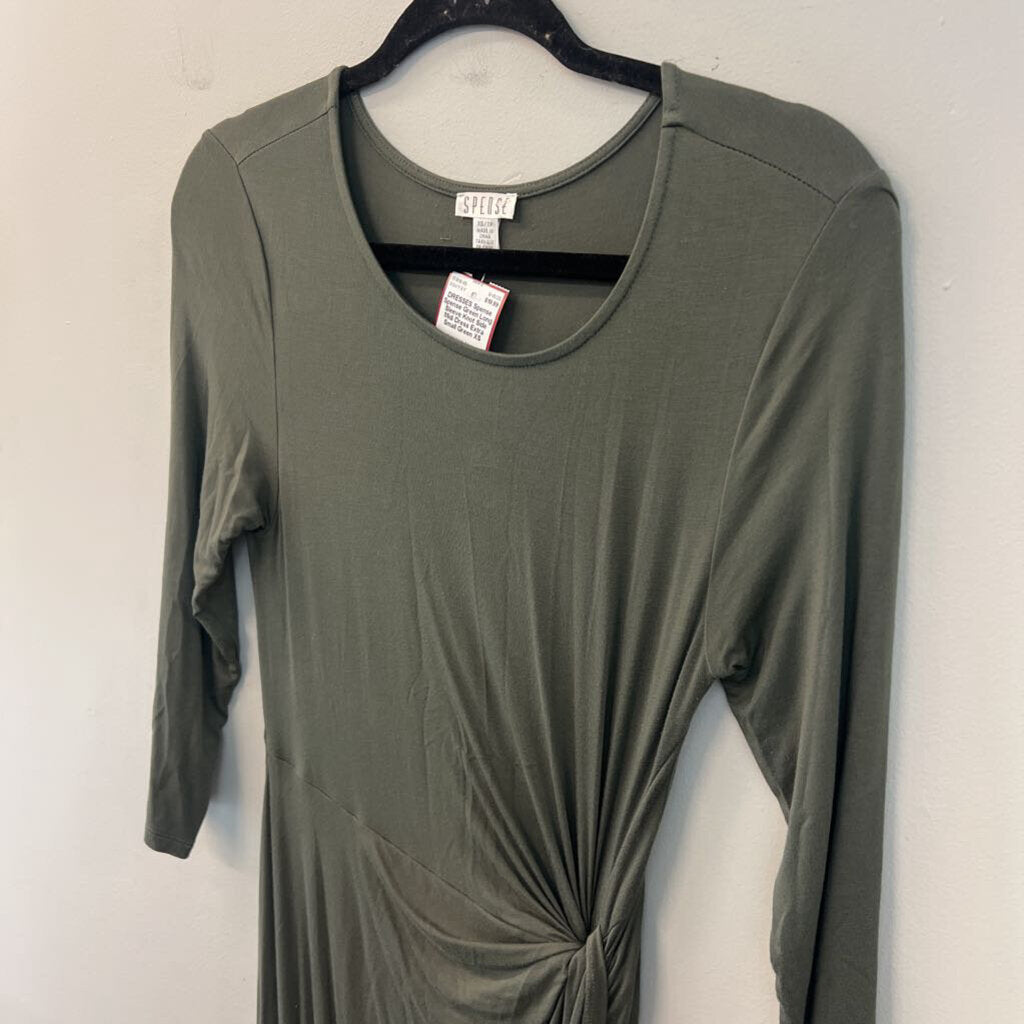 Spense Green Long Sleeve Knot Side Midi Dress Extra Small