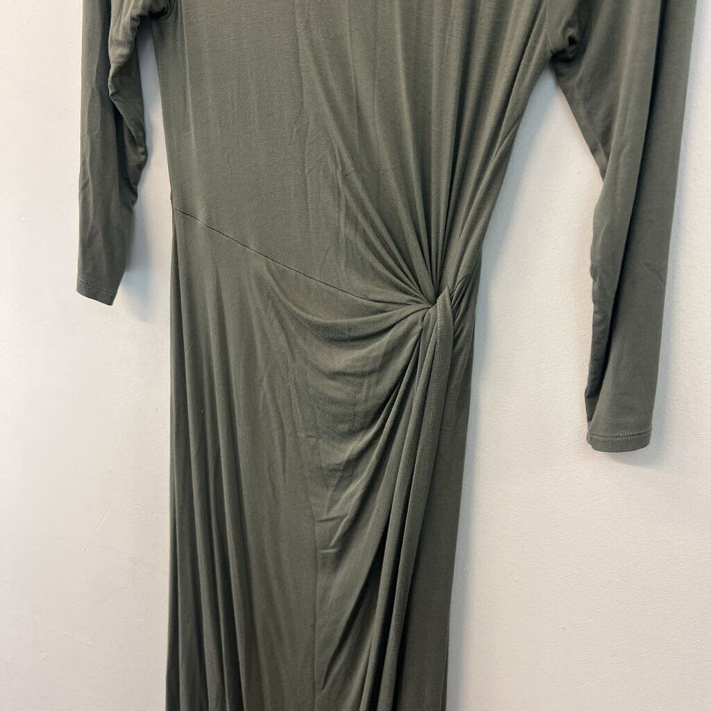 Spense Green Long Sleeve Knot Side Midi Dress Extra Small