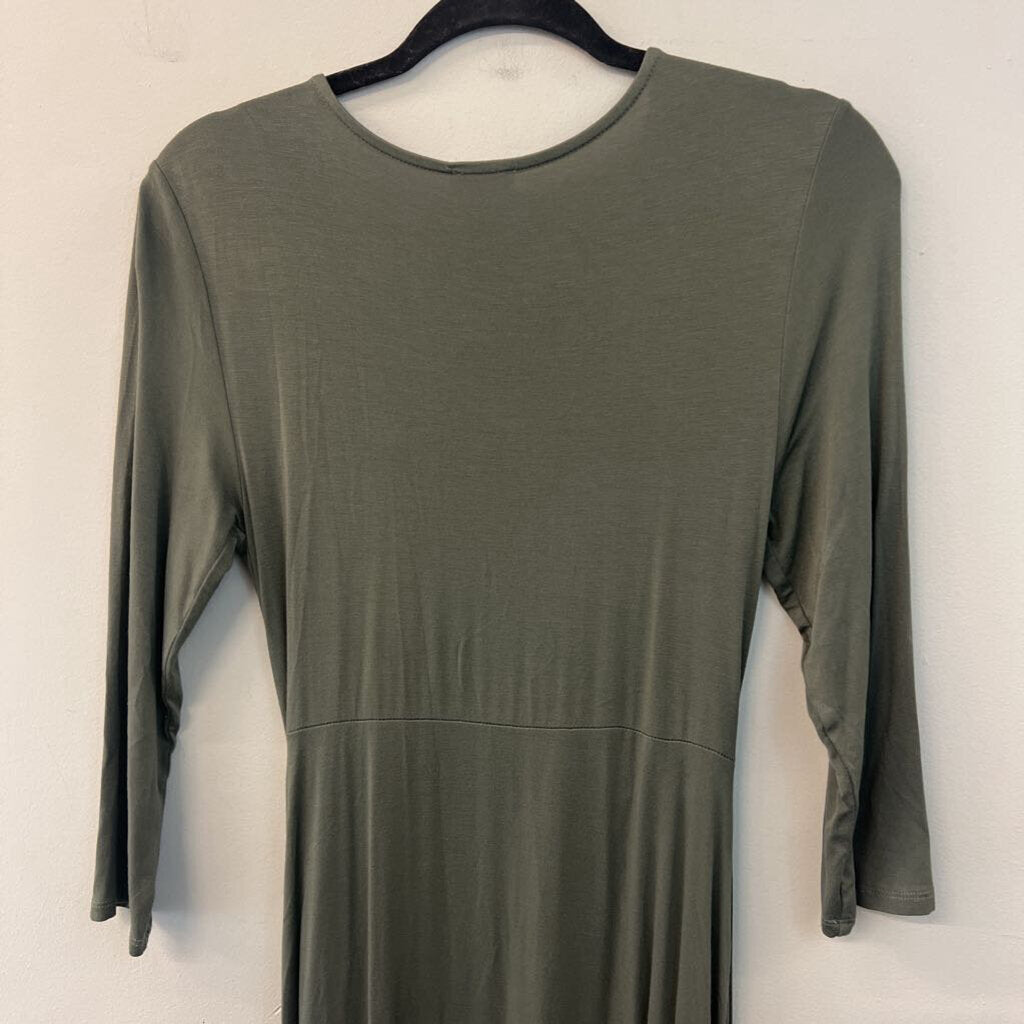 Spense Green Long Sleeve Knot Side Midi Dress Extra Small