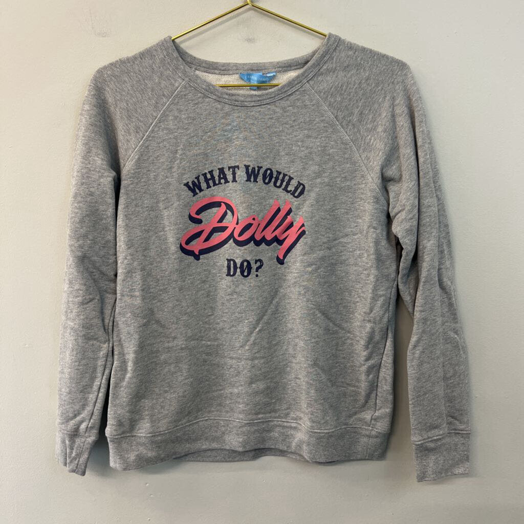 Draper James Grey What Would Dolly Do Long Sleeve Pullover Top Medium