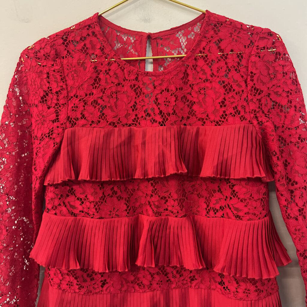 J Crew Red Layered Lace Long Sleeve Top 0