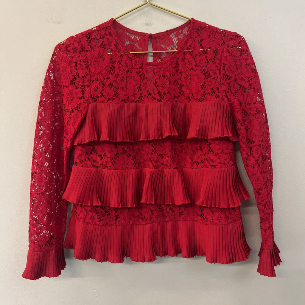 J Crew Red Layered Lace Long Sleeve Top 0
