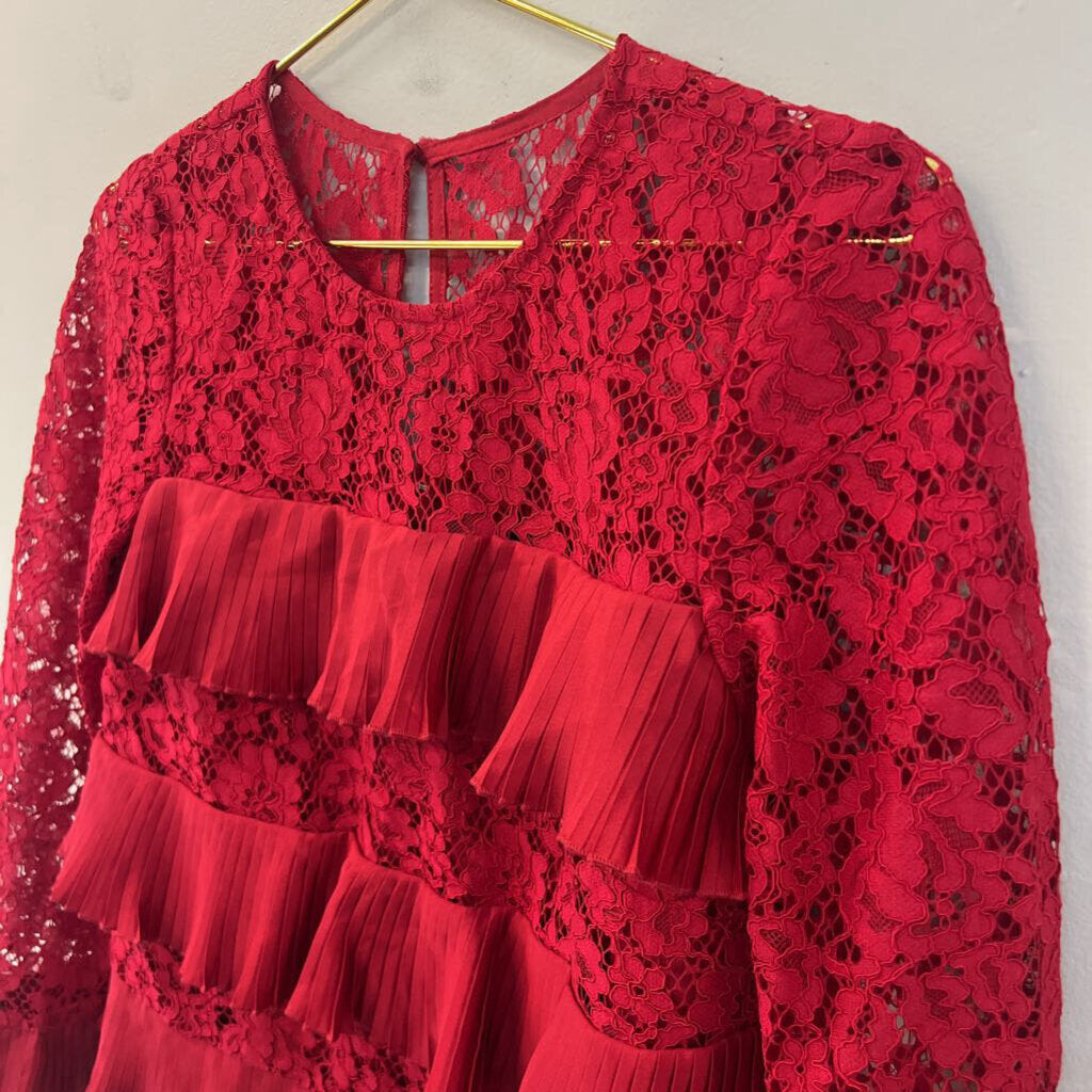 J Crew Red Layered Lace Long Sleeve Top 0