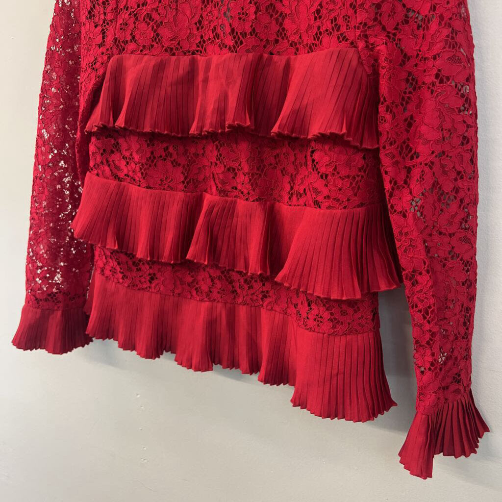 J Crew Red Layered Lace Long Sleeve Top 0