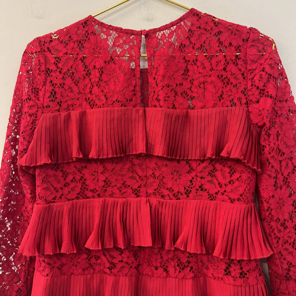 J Crew Red Layered Lace Long Sleeve Top 0